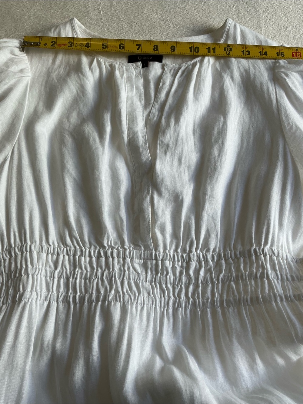 Quince White 100% Linen Smocked Tiered Midi Dress L Cottagecore Summer Boho - Picture 12 of 15
